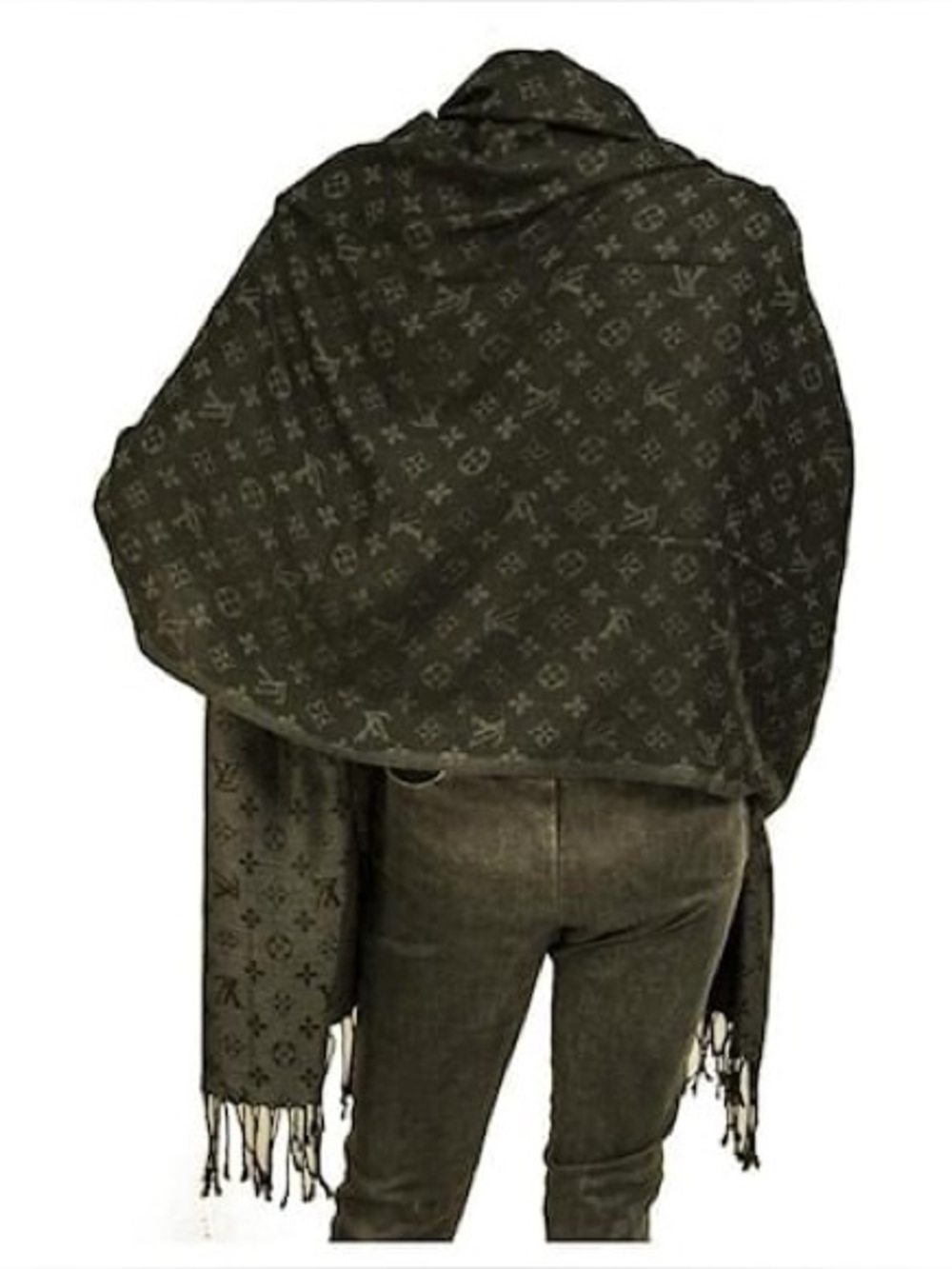 Louis Vuitton Olive Green Monogram Wrap with Fringe